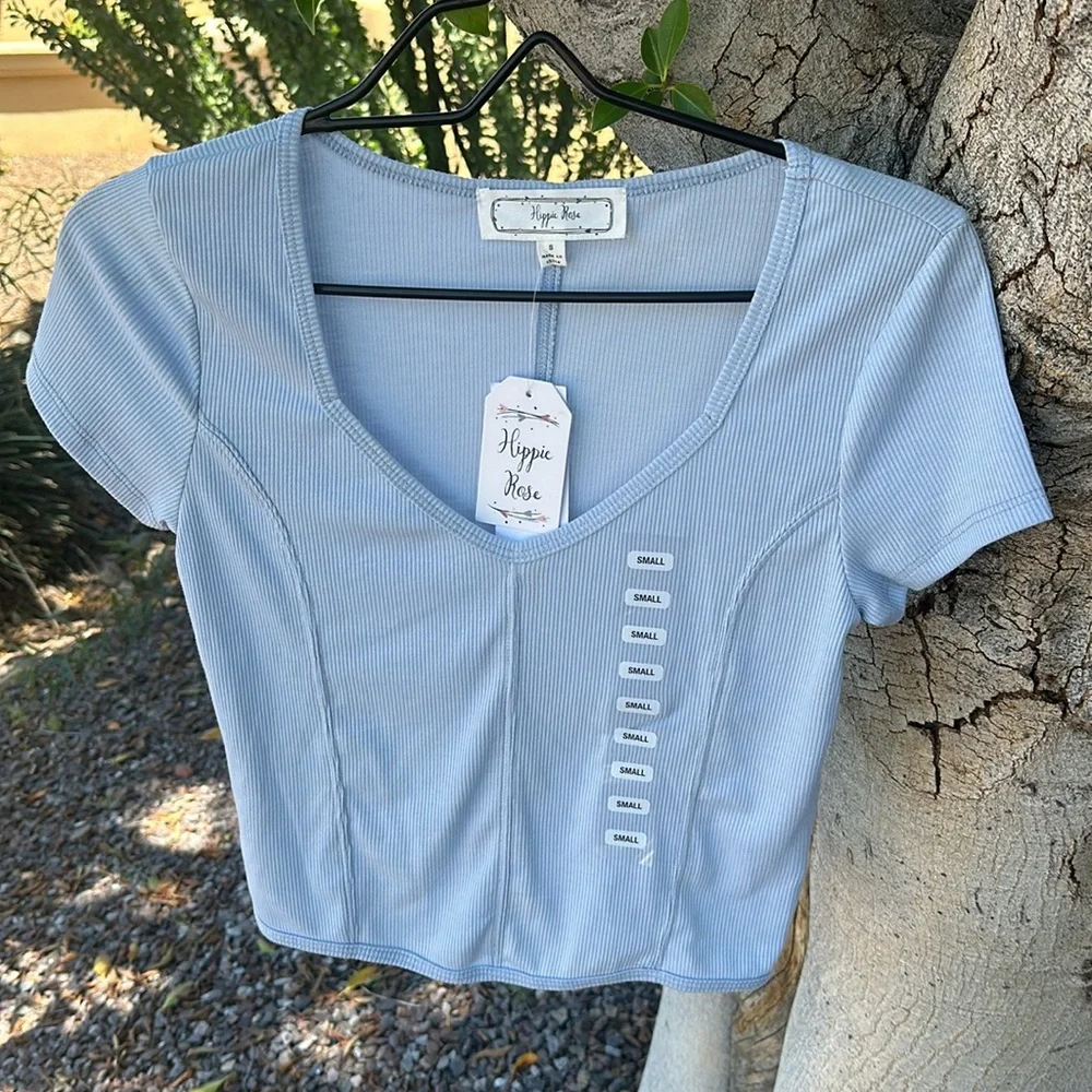 NWT Gorgeous Hippie Rose T-shirt, Size S, skylight blue - Picture 4 of 12